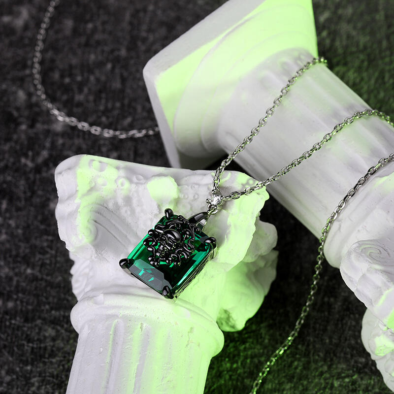 Jeulia "Phantom" Skull Emerald Cut Sterling Silver Necklace
