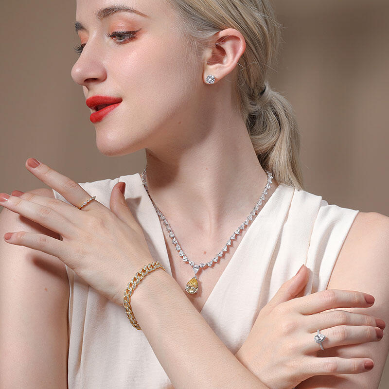 Jeulia Chain Design Round Cut Sterling Silver Armband