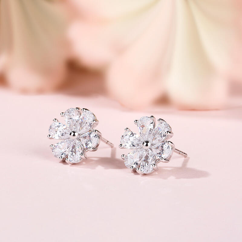 Jeulia Clous d'Oreilles Fleur Elégant en Argent Sterling