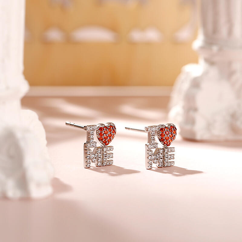 Jeulia "I Love Me" Heart Letter Sterling Silver Stud Earrings