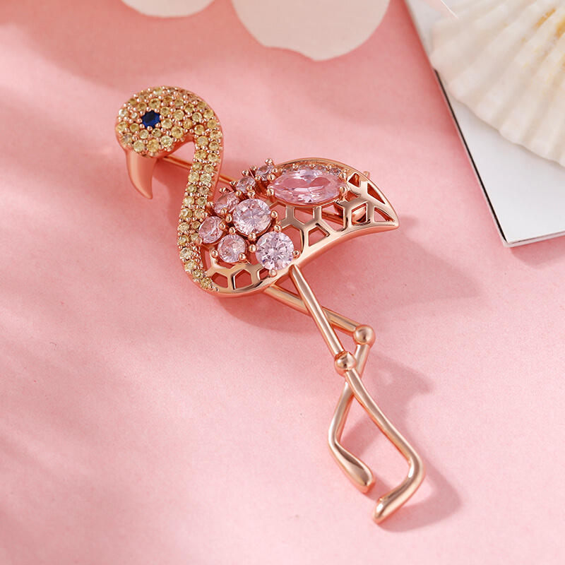 Jeulia "Fiery Passion" Flamingo Design Sterling Silver Brooch