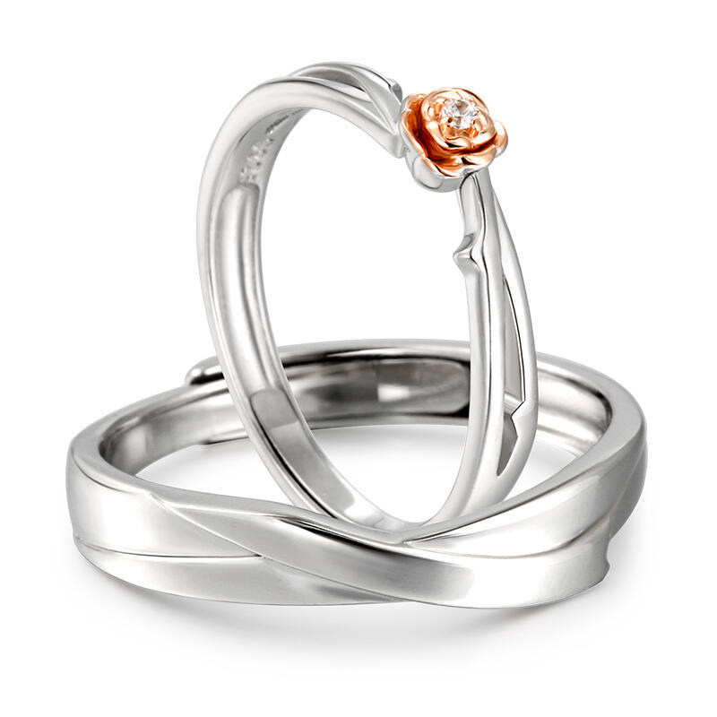 Jeulia Anillos de parejas ajustable con piedra en rosa de plata esterlina