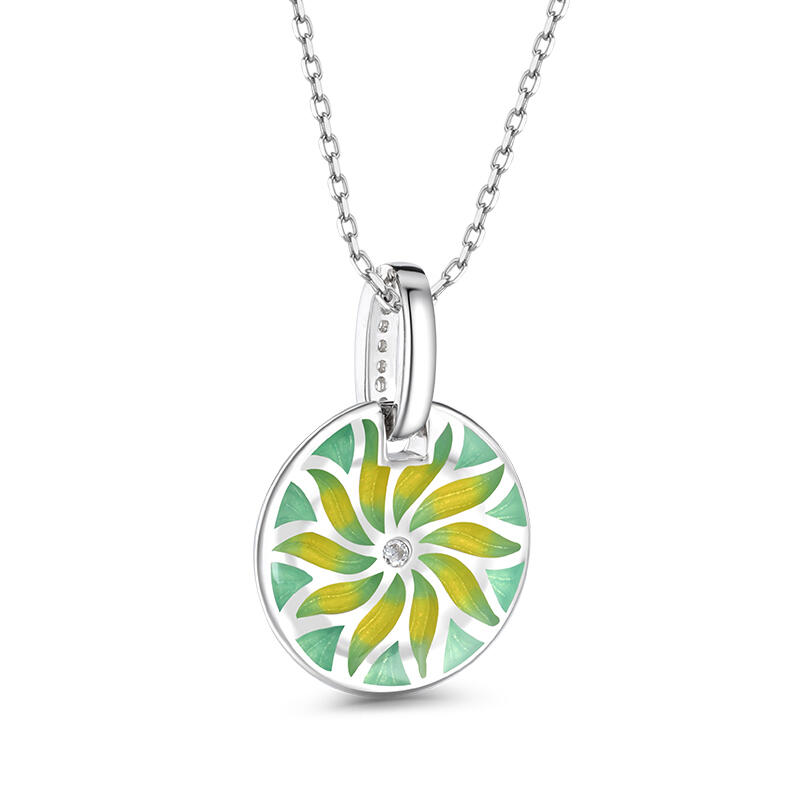 Jeulia "Find the Peace" Flower Enamel Sterling Silver Necklace