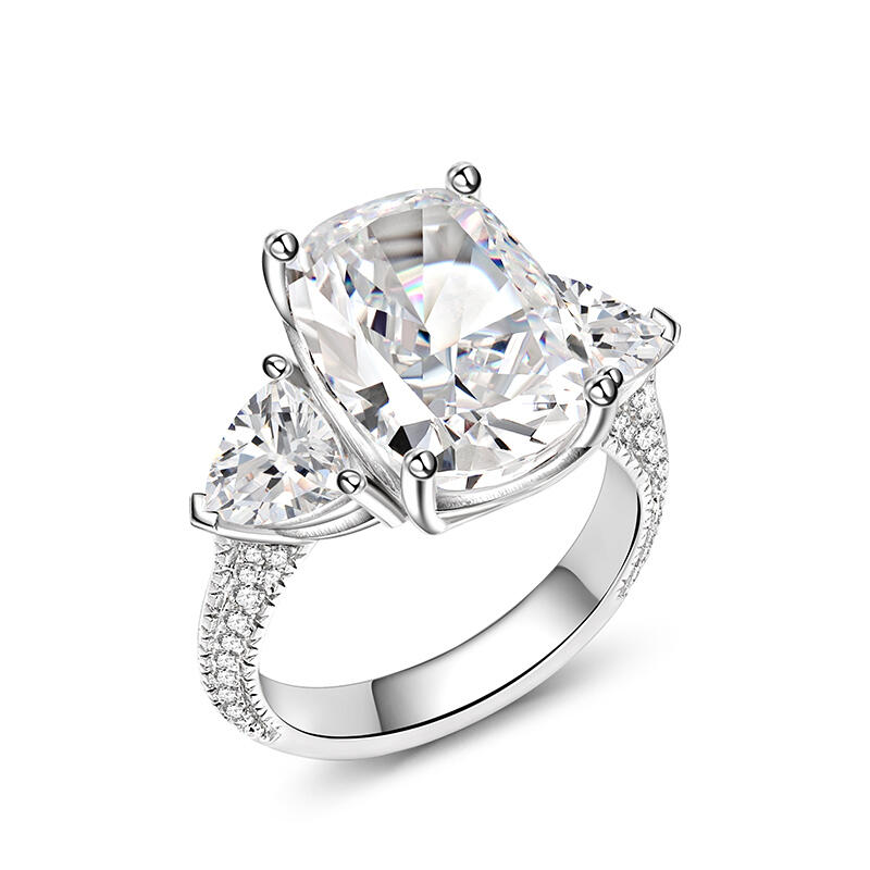 Jeulia Anillo de Plata de Ley con Tres Piedras de Forma Oblonga Gruesa