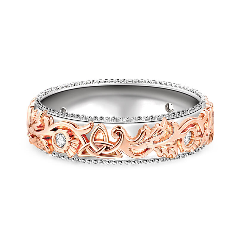 Jeulia Alliance Bague pour femme Deux tons Chardon et nœud celtique celtique Sculpté Unique Argent Sterling