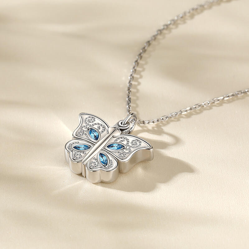 Jeulia Collar con Foto Personalizado de Plata de Ley con Corazón de Mariposa Abrible