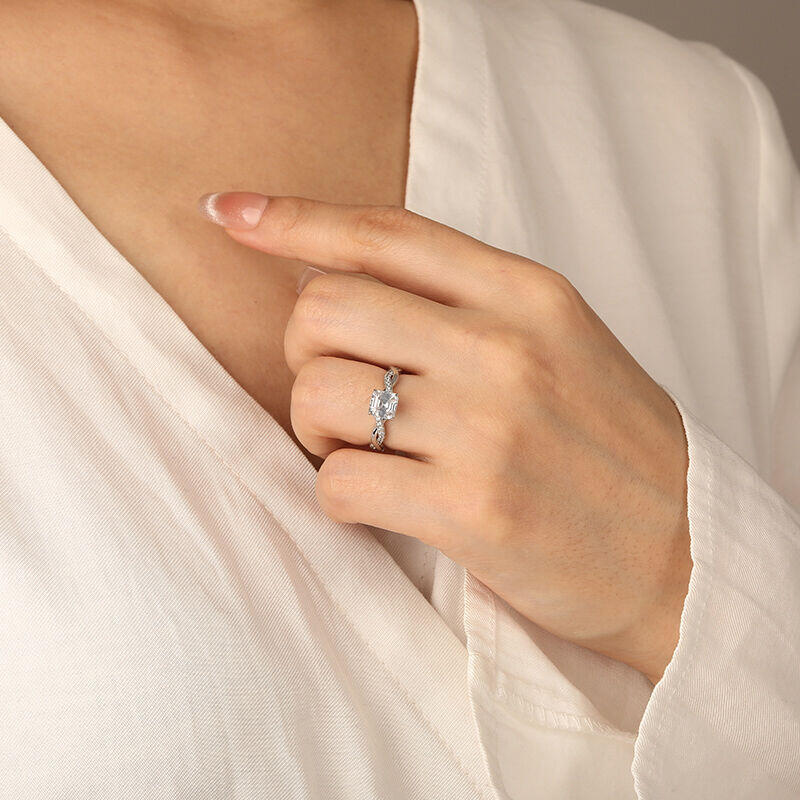 Jeulia Twist Asscher Cut Sterling Silver Engagement Ring