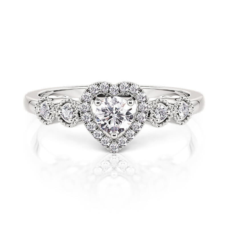 Jeulia Heartbeat Promise Ring Milgrain Sterling Silver Round Cut