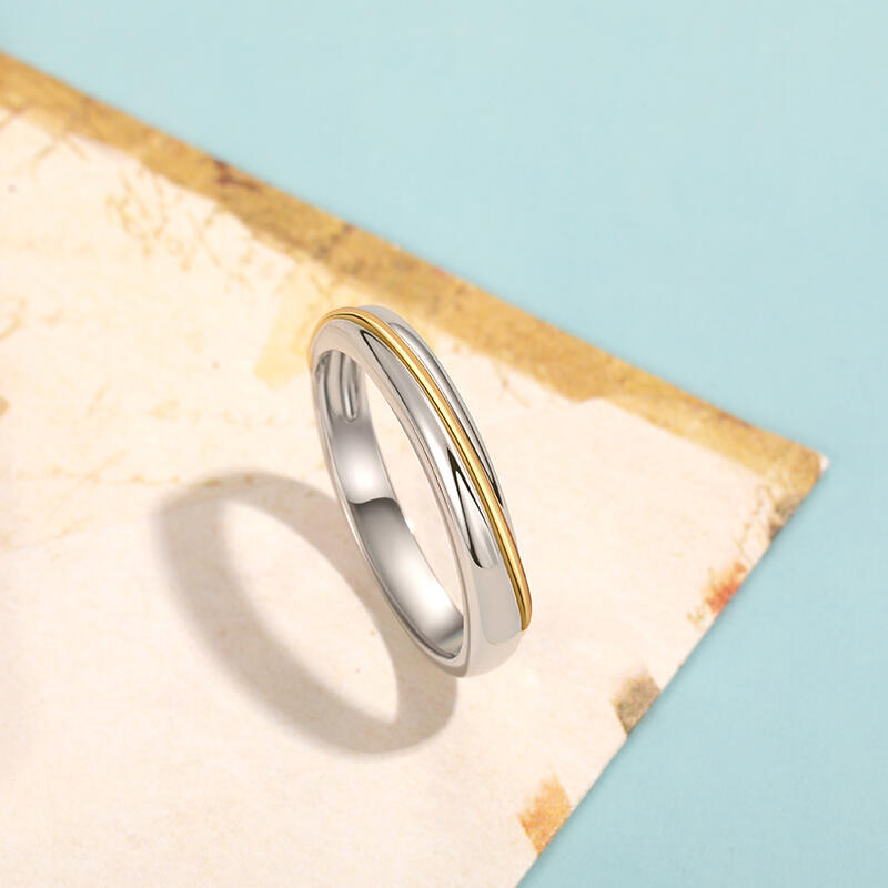 Jeulia Alianza de Boda para Hombre Dos Tonos Diagonal de Plata de Ley