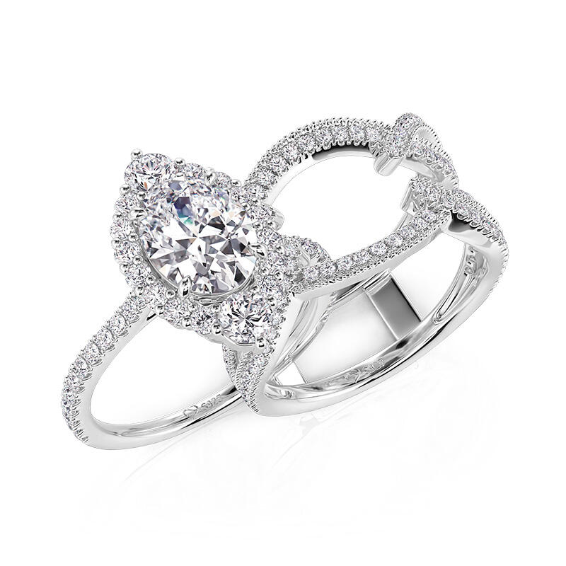 Jeulia Vintage Halo Interchangeable Bridal Ring Set with Twist Band Sterling Silver