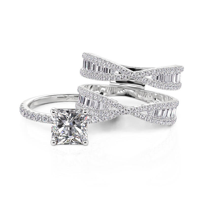 Jeulia Inset Double Bowknot Puzzle Ring Set 2PCS