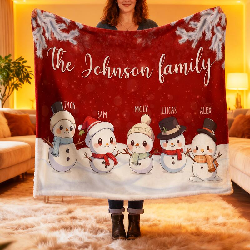 Personalized Name Blanket with Snowman Pattern Lovely Christmas Gift