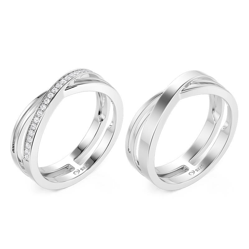 Jeulia Juego de Anillos de Pareja Cruzados Trenzados de Plata de Ley