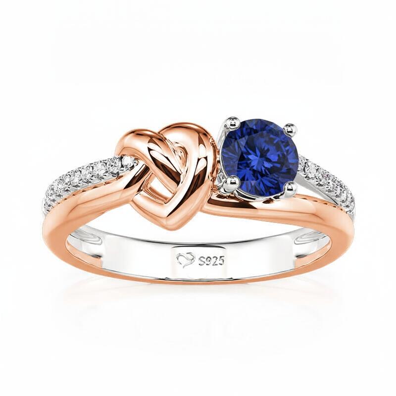 Jeulia Two Tone Custom Heart Knot Promise Ring with Birthstone