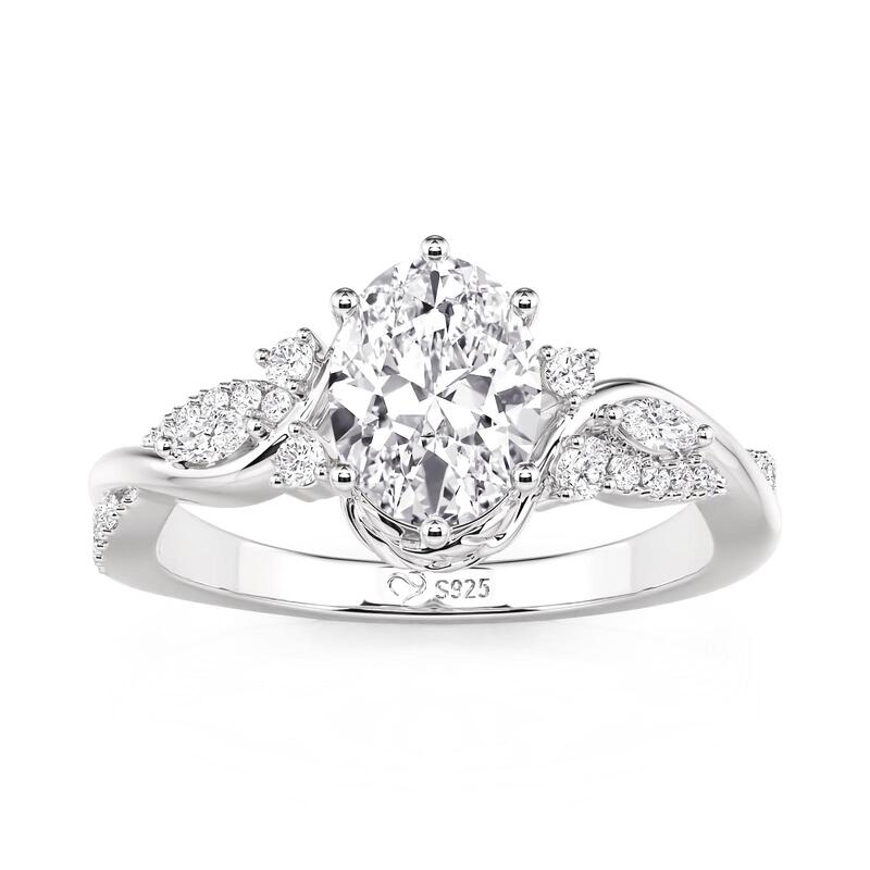 Jeulia Leaf Oval Cut Infinity Engagment Ring Sterling Silver