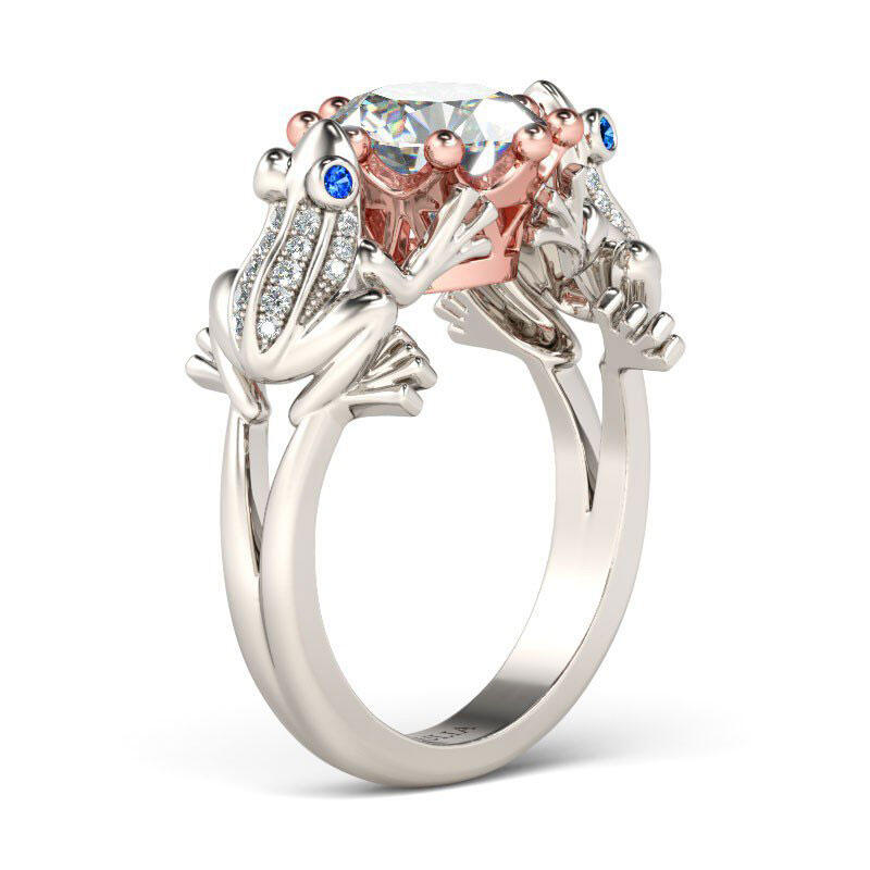 Jeulia Hug Me "Frog Prince" Two Tone Crown Sterling Silver Ring