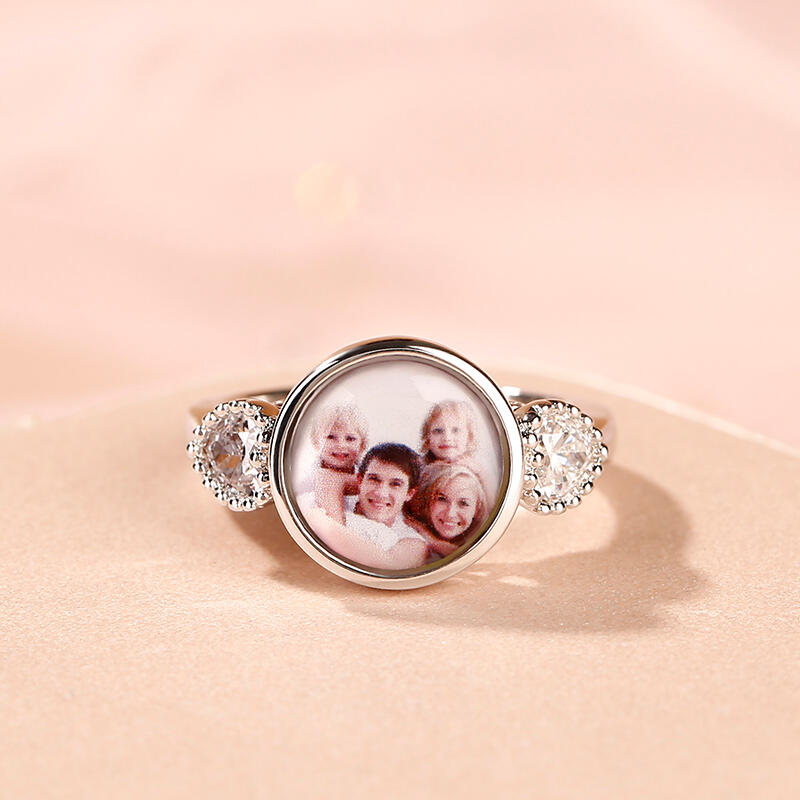 Jeulia "The Best Memories" Sterling Silver Personalized Photo Ring