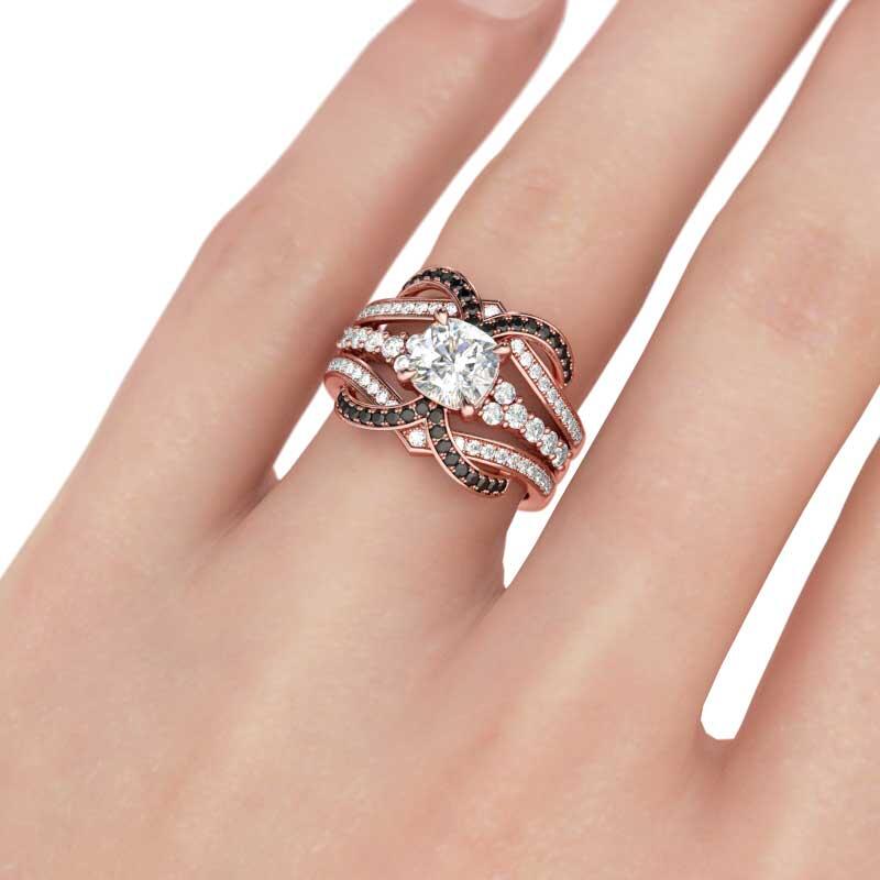 Jeulia Rose Gold Tone Cushion Cut Sterling Silver Ring Set