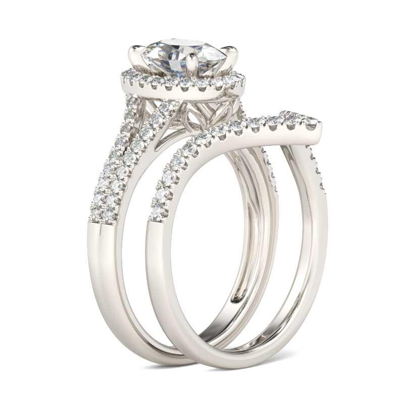 Jeulia Split Shank Halo Oval Cut Sterling Silver Ring Set
