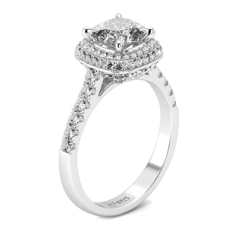 Jeulia Double Halo Cushion Cut Sterling Silver Ring