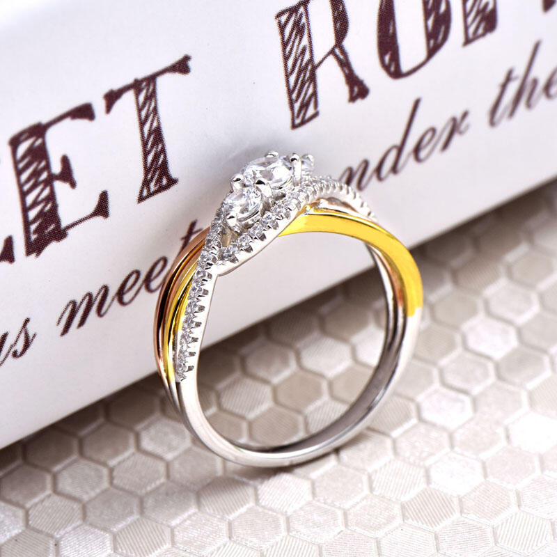 Jeulia Interwoven Three Stone Round Cut Sterling Silver Ring