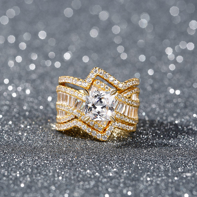 Jeulia Bypass Princess Cut Enhancer Sterling Silver Ring