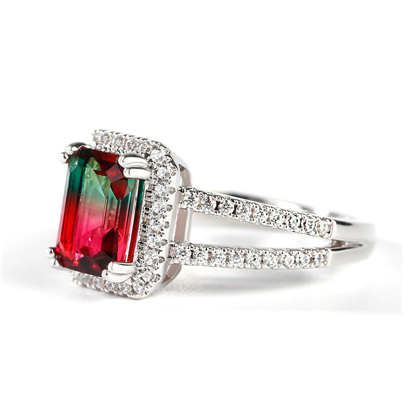 Jeulia "One of a kind" Emerald Cut Sterling Silver Watermelon Ring
