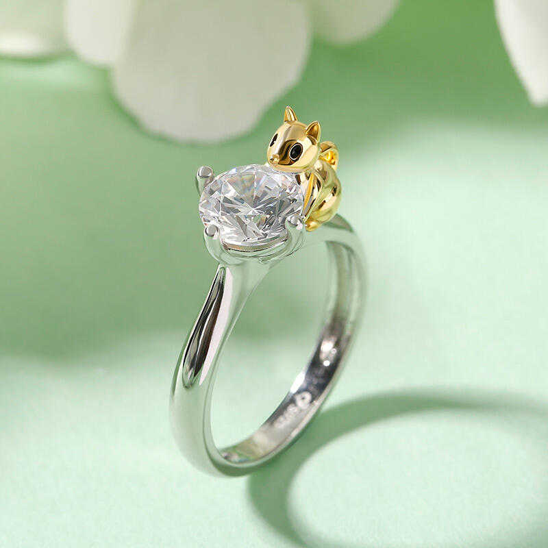 Jeulia Hug Me "Play with Me" Cat Round Cut Sterling Silver Ring