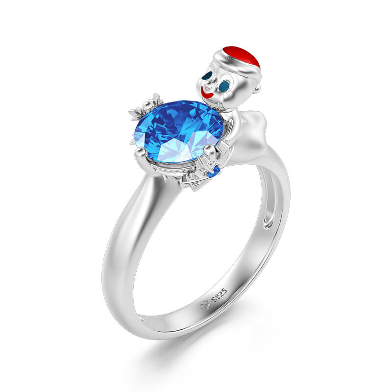 Jeulia Hug Me "Christmas Ghost Elf" Snowflake Round Cut Sterling Silver Ring