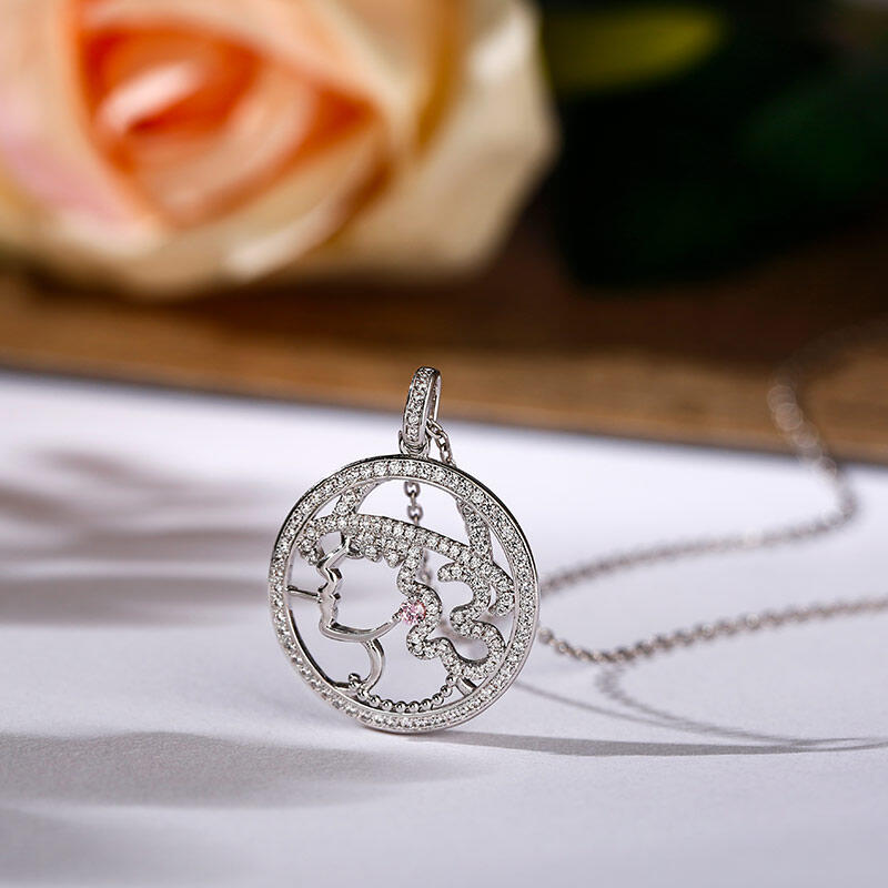 Jeulia "Once Upon A Time" Young Lady Design Sterling Silver Necklace