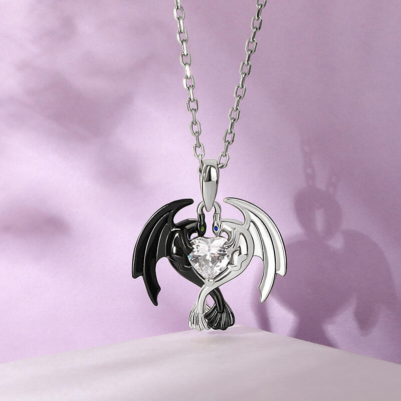 Jeulia Hug Me "Strongest Romance" Dragon Couple Heart Cut Sterling Silver Necklace