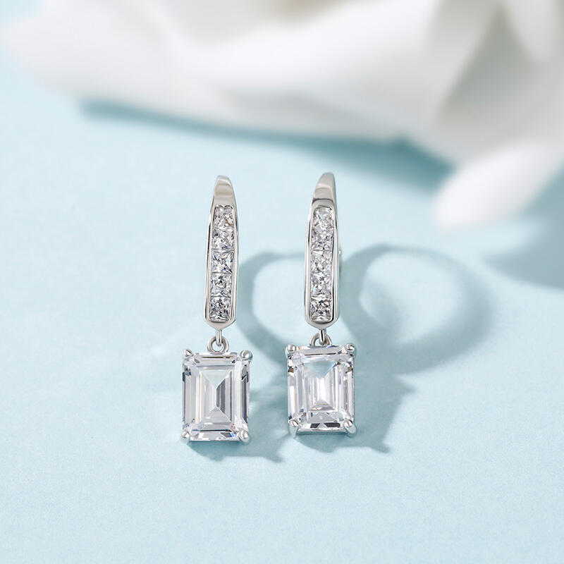 Jeulia Classic Emerald Cut Sterling Silver Drop Earrings