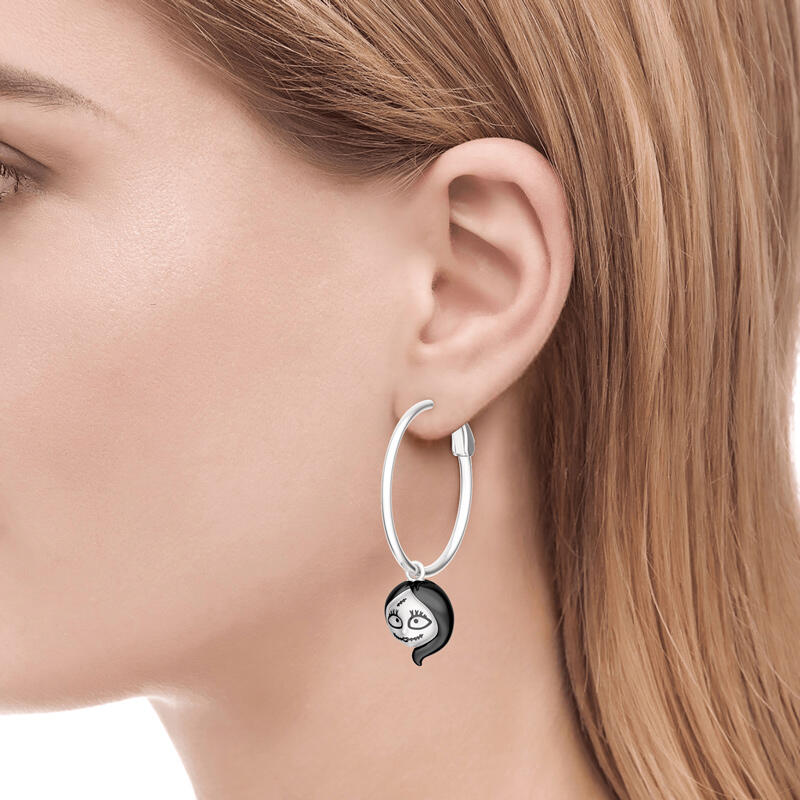 Jeulia "Amor Eterno" Pendientes de aro de plata de pareja de calavera