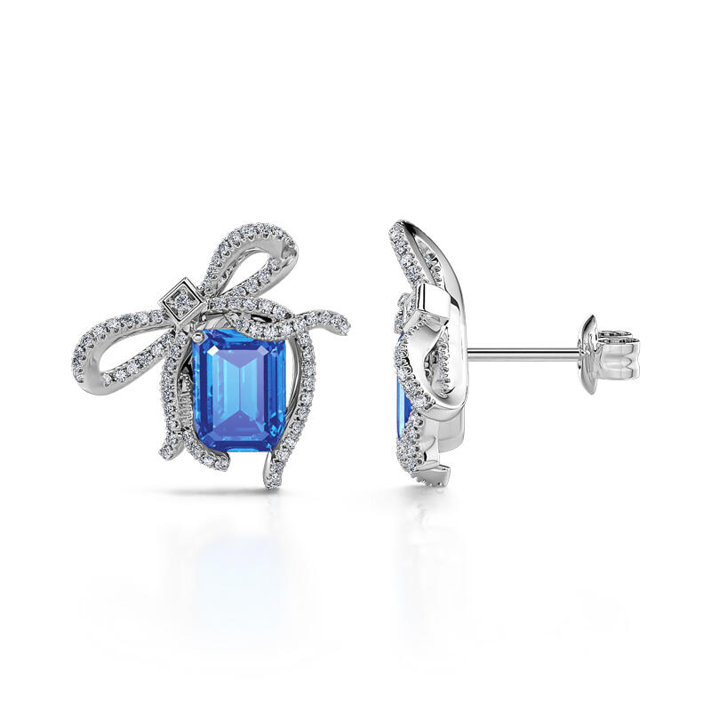Jeulia Pendientes de plata de ley con nudo de piedra azul esmeralda