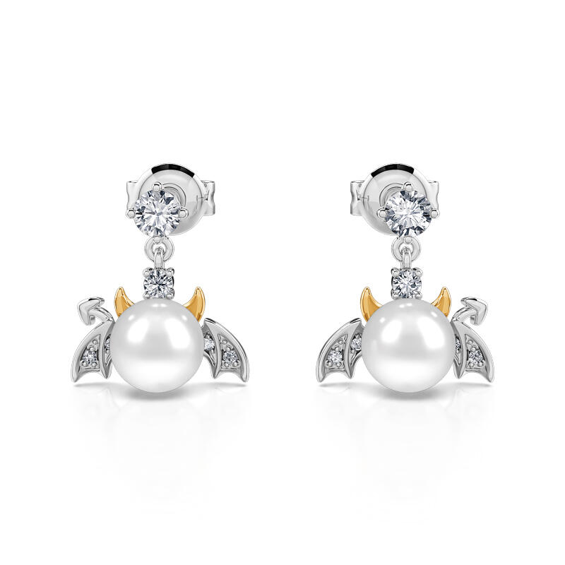 Jeulia Pendientes de plata de ley de perlas en forma de diablo