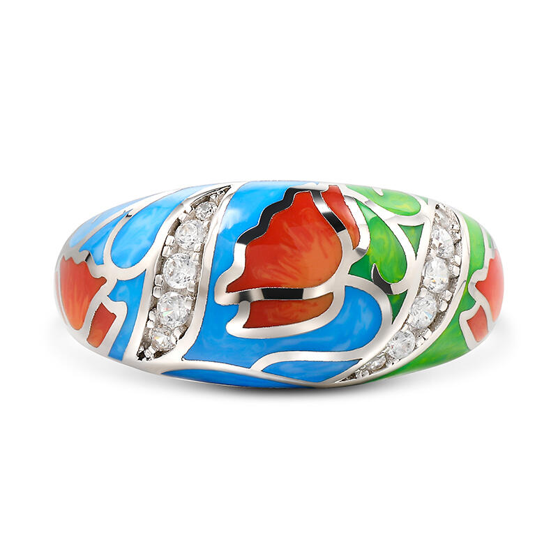 Jeulia "Ideal Love" Flower Enamel Sterling Silver Ring