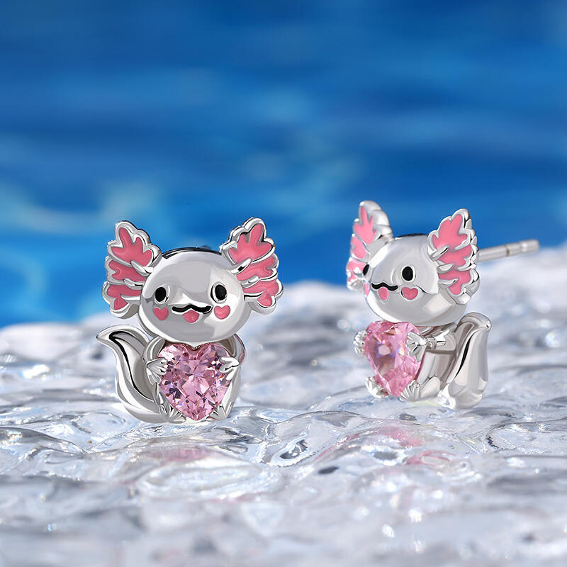 Jeulia Hug Me "Super Cutie" Mexican Axolotl Enamel Sterling Silver Earrings