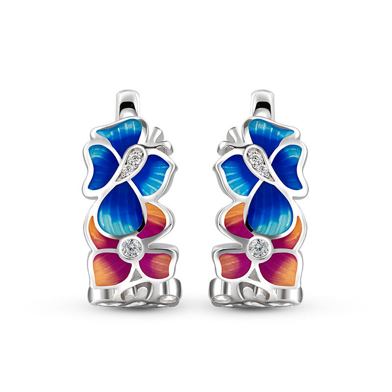 Jeulia "Born as the Flowers" Enamel Sterling Silver Jewelry Set