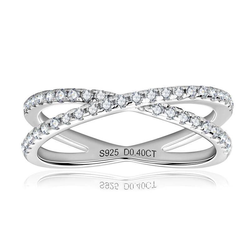 Jeulia Cross Design Moissanite Round Cut Sterling Silver Women's Band