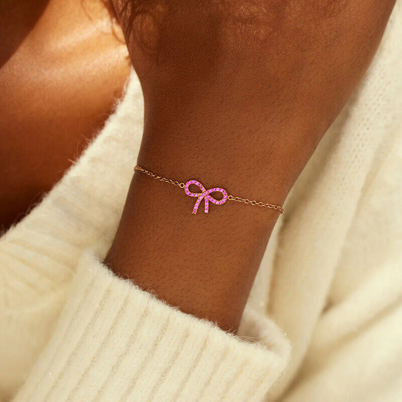 Jeulia Simple Pink Pave Bow Bracelet