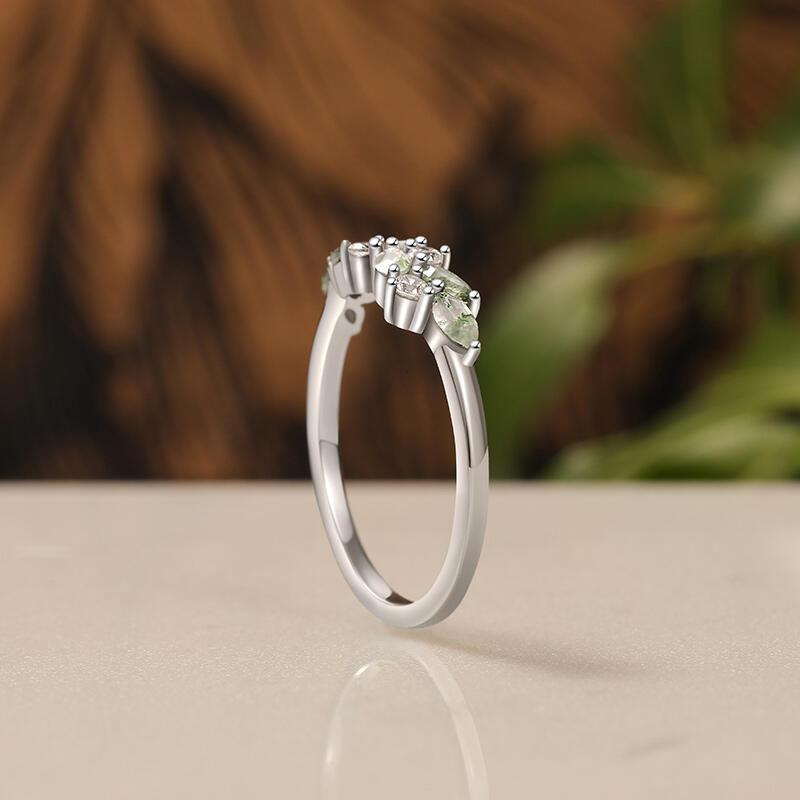 Jeulia Moss Agate Cluster Women's Wedding Band Sterling Silver