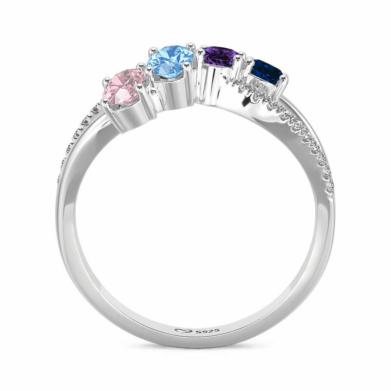 Jeulia Anillo Familiar con Diseño Trenzado y Piedras de Nacimiento Ovaladas