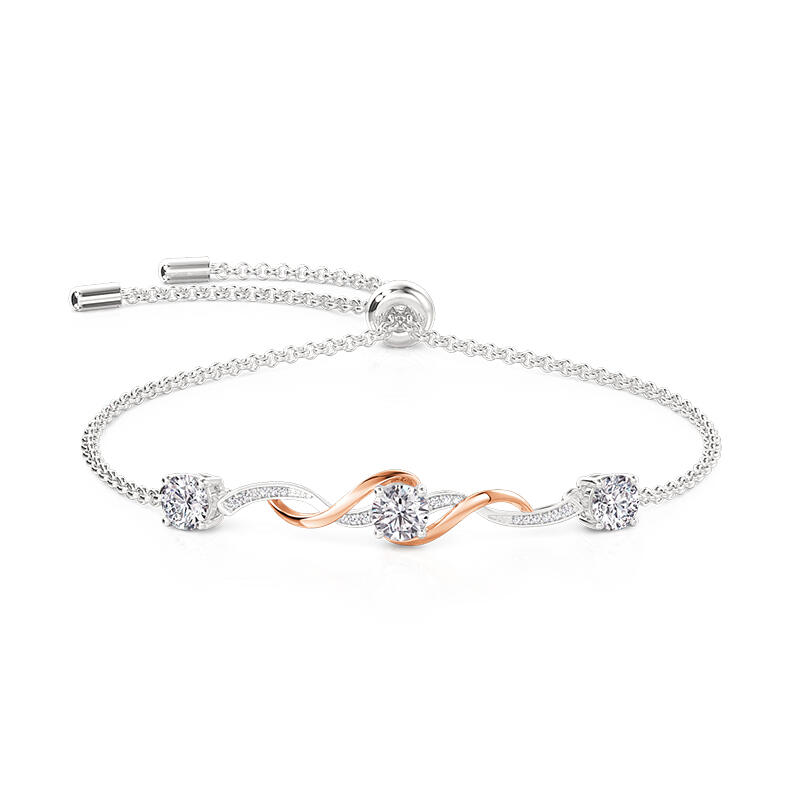 Jeulia Amore Two Tone Three Stone Bracelet