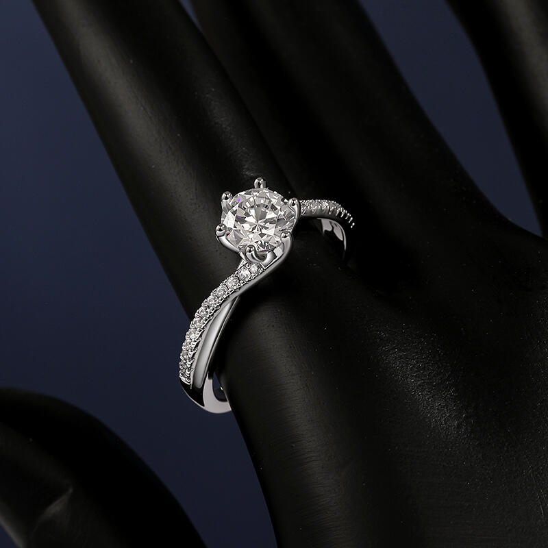 Jeulia Anillo de Compromiso Solitario Personalizado con Aro Trenzado de Doble Cinta