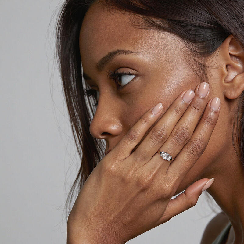 "Cherish" Radiant Cut Three Stone Engagement Ring