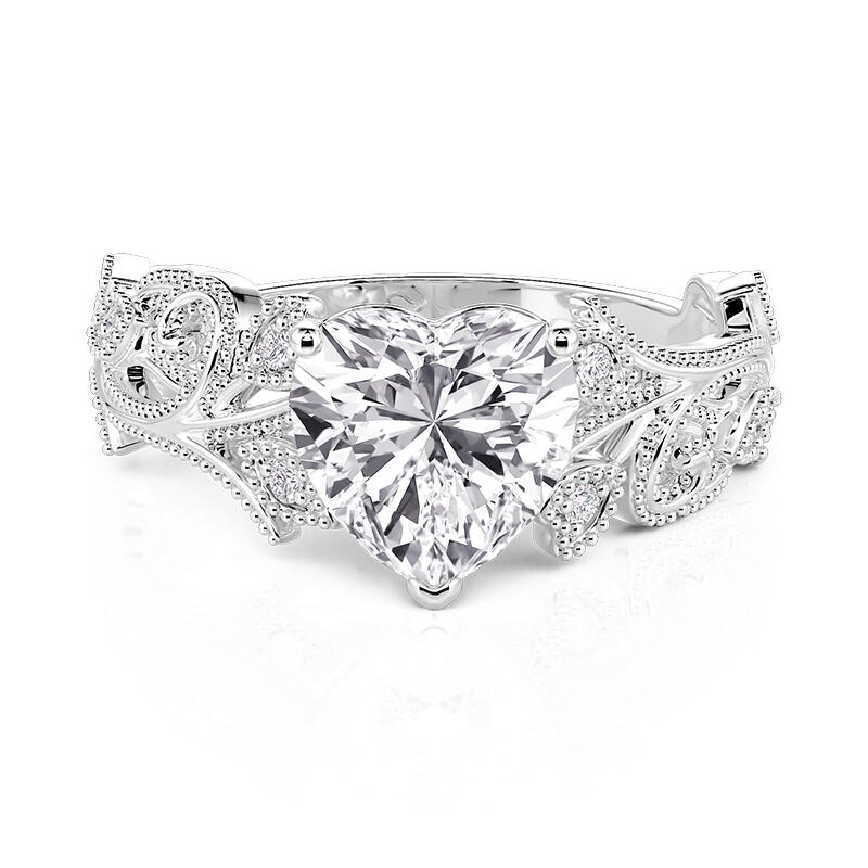 Jeulia Anillo de Compromiso Corazón Hoja de Plata de Ley