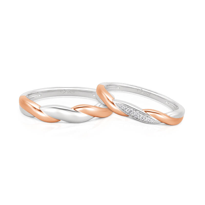 Jeulia Amore Two Tone Twist Couple Rings Set Sterling Silver