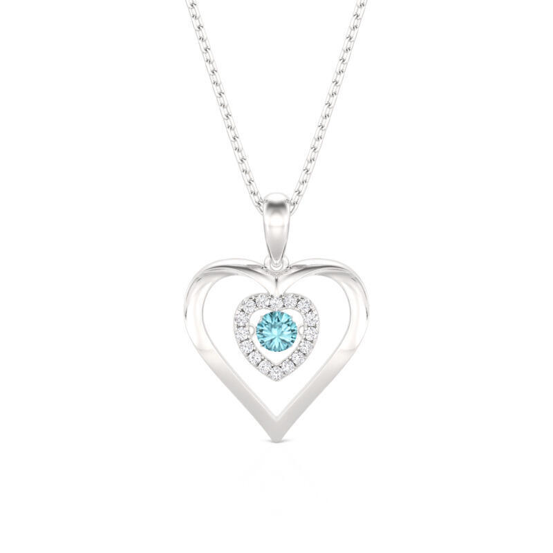 Jeulia Custom Double Heart Dancing Stone Necklace with Birthstone