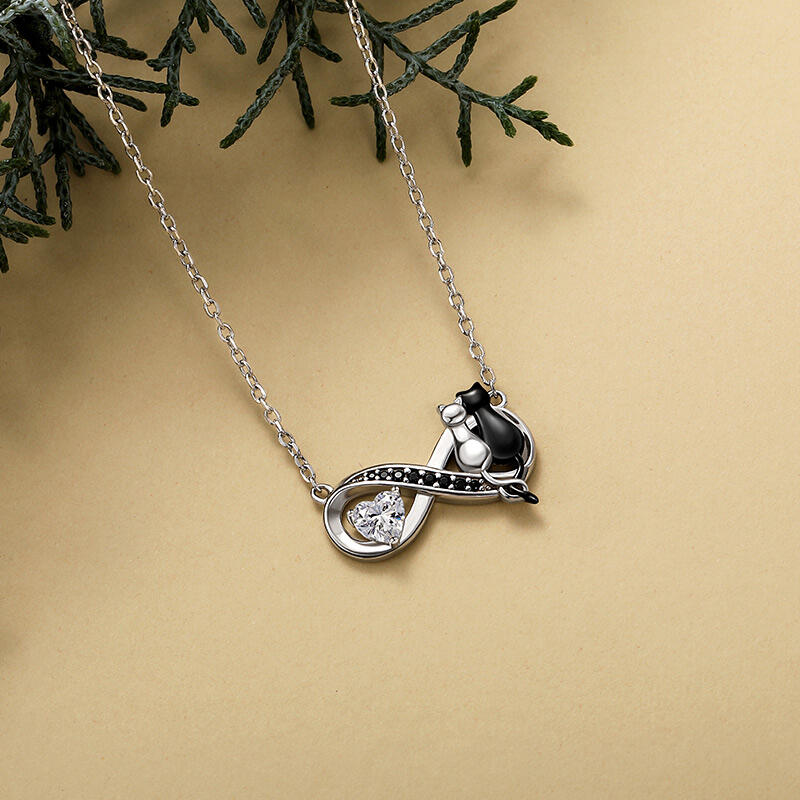 Jeulia Infinity Couple Cat Necklace with Heart Stone