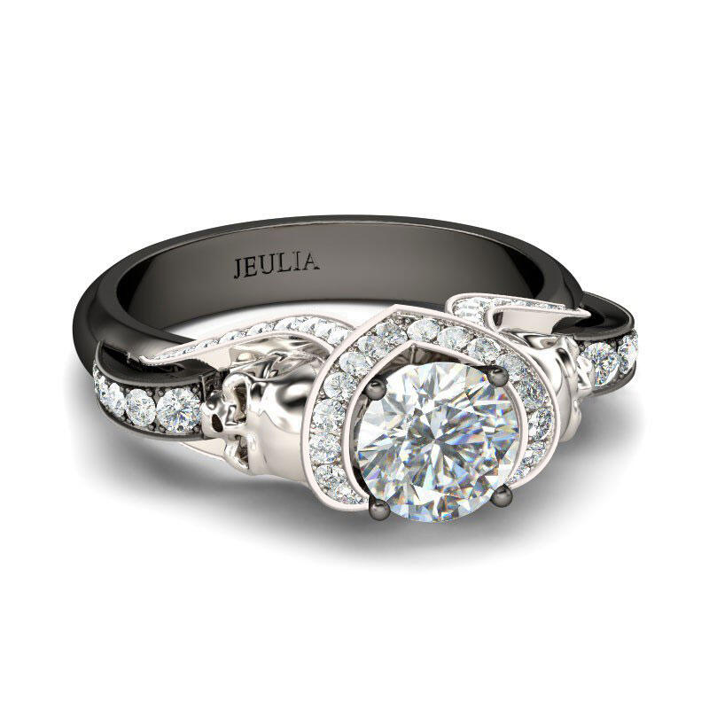 Jeulia Two Tone Round Cut Sterling Silver Skull Ring